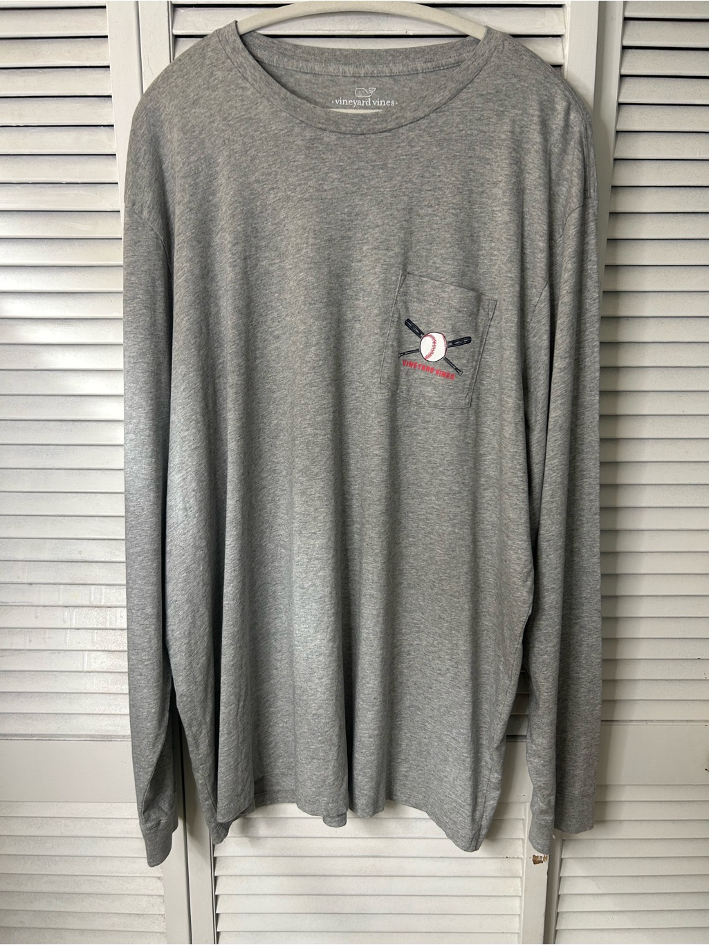 Vineyard Vines Men's Heather Gray Long-Sleeve Pocket Tee Baseball Graphic-Xxl
